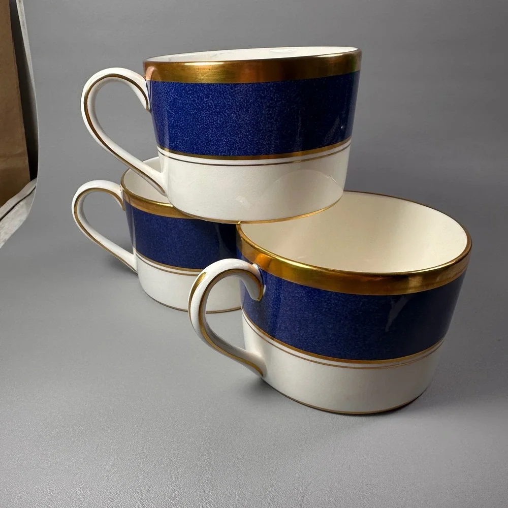Coalport Athlone Blue‎ Bone China Coffee Cups Gold Trim England Set of 3